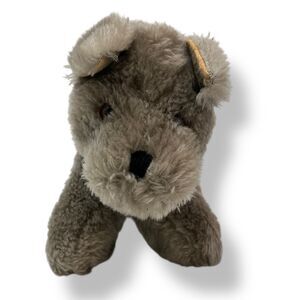 VINTAGE 1977 GUND GRAY PUPPY DOG W/ RED BOW 9" Plush STUFFED ANIMAL Toy Scottie